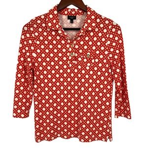 Talbots Petites Womens Size Medium Orange Gold Blouse Shirt Top 1970s Business